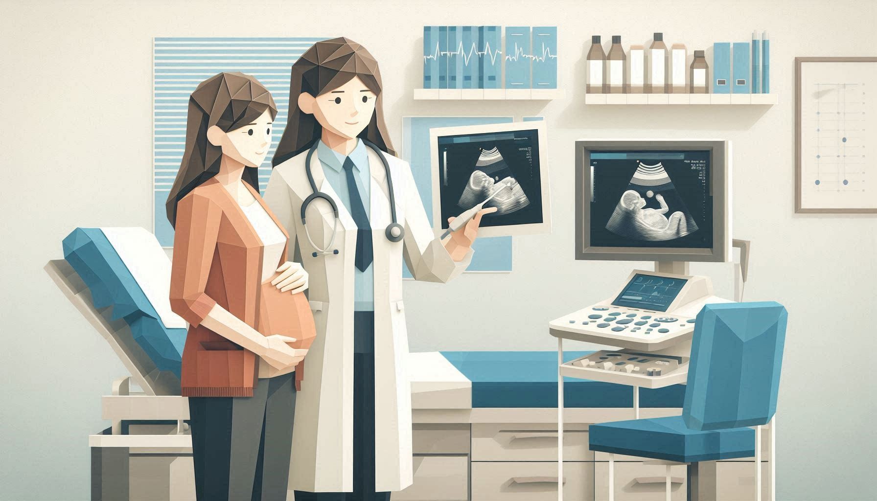 Pregnant woman undergoing ultrasound examination at Savita Clinic